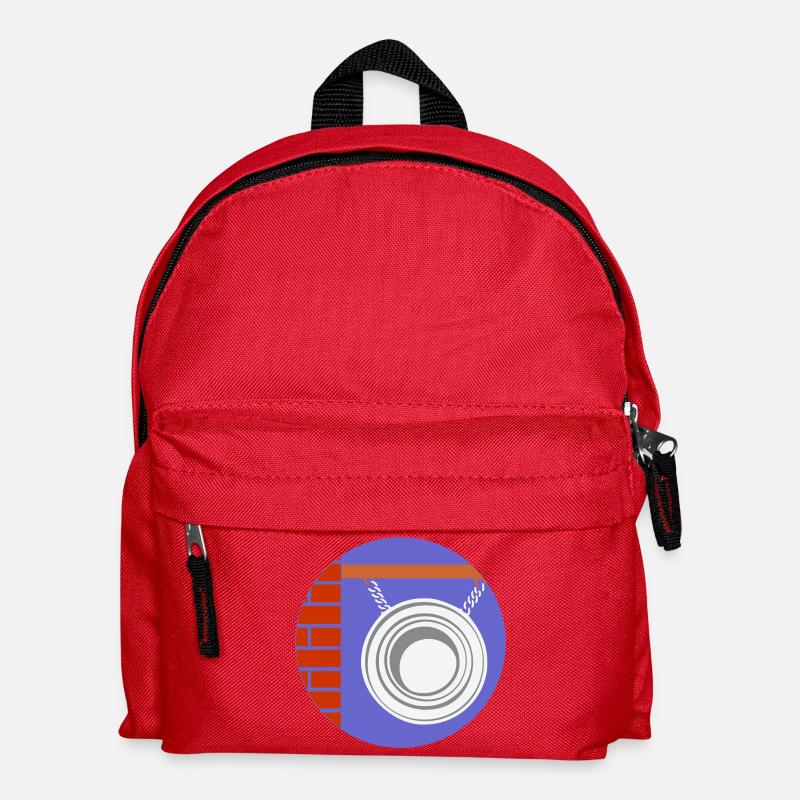 51169_Friseur pendant circulaire devant un mur de briques - Sac à dos Enfant - rouge