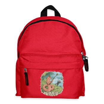 Wie du mir, so ich dir – Wurm angelt Angler - Kinder Rucksack - Rot - Vorne
