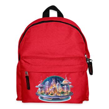 Futuristische Stadtinsel im Neonlicht - Kinder Rucksack - Rot - Vorne