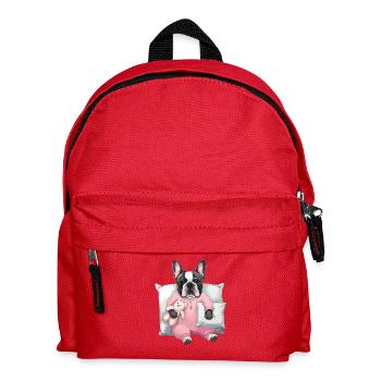 French Bulldog in Pink Pajamas with - Kids' Backpack - red - Front