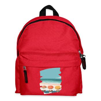 Bunter Strand mit Sonnenschirmen - Kinder Rucksack - Rot - Vorne