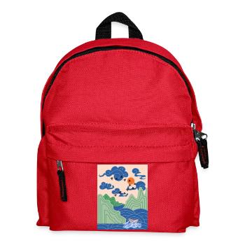 Korean Art Design with Cranes & Origami Boat - Kids' Backpack - red - Front