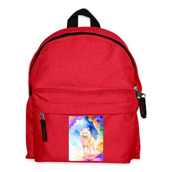Weißer Wolf vor bunter Höhle - Kinder Rucksack - Rot - Vorne