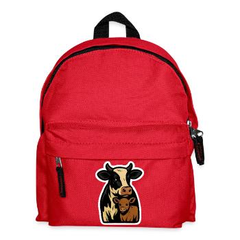 Kuh und Kalb – Modernes Bauernhofmotiv - Kinder Rucksack - Rot - Vorne