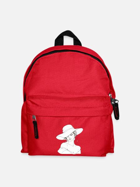 Filigranes Linienportrait mit Hut - Kinder Rucksack - Rot