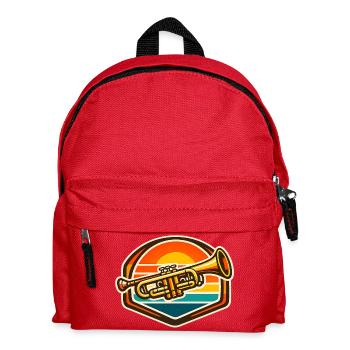 Retro Trompete Sonnenuntergang Motiv - Kinder Rucksack - Rot - Vorne