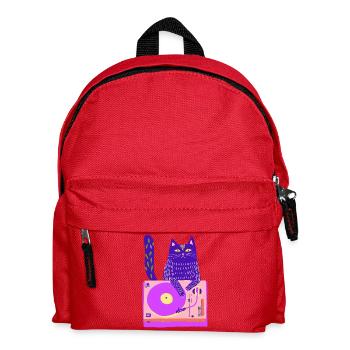 Neon Cat DJ on Pink Turntable - Kids' Backpack - red - Front