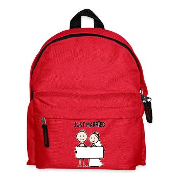 Wedding Couple Cartoon Sign Just Married - Kids' Backpack - red - Front