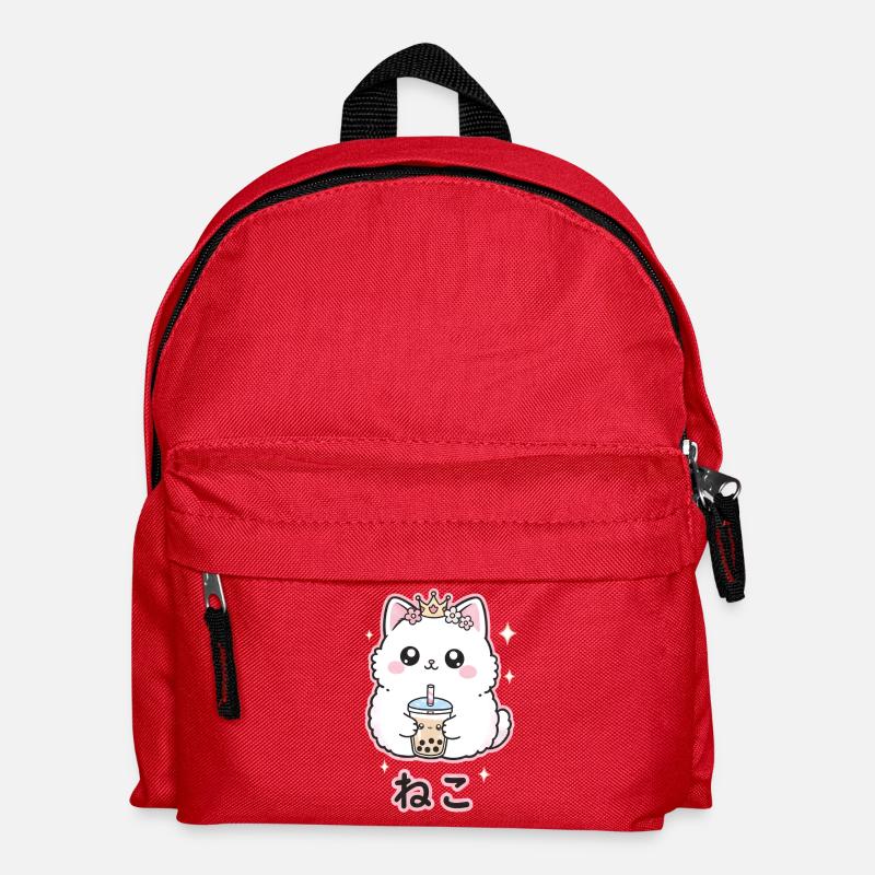 Cat Queen with Bubble Tea - Kids' Backpack - red