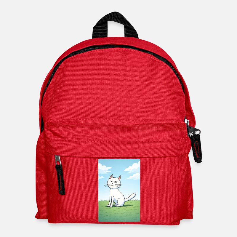 Weiße Katze mit frechen Blick - Kinder Rucksack - Rot