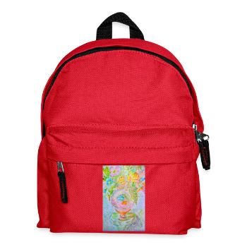 Runde Vase mit verschiedenen Blumen - Kinder Rucksack - Rot - Vorne