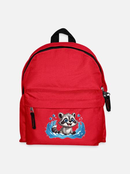Kleiner Waschbär beim Planschen - Kinder Rucksack - Rot