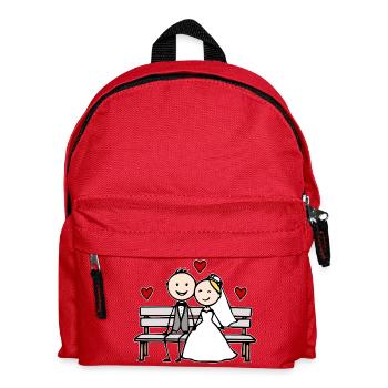 Caricature du couple de mariés sur le banc - Sac à dos Enfant - rouge - Devant