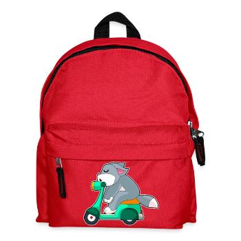 Katze Motorroller - Kinder Rucksack - Rot - Vorne