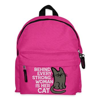Katze Behind Every Strong Woman Genervt Grummelig - Kinder Rucksack - Fuchsia - Vorne