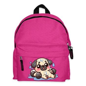 Cute Pug Cartoon Dumbbell Weightlifting - Kids' Backpack - fuchsia - Front