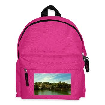 Panorama de la ville au bord de la rivière et du pont - Sac à dos Enfant - fuchsia - Devant