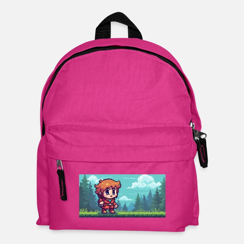 Héros pixel dans la scène du jeu d’aventure en forêt - Sac à dos Enfant - fuchsia