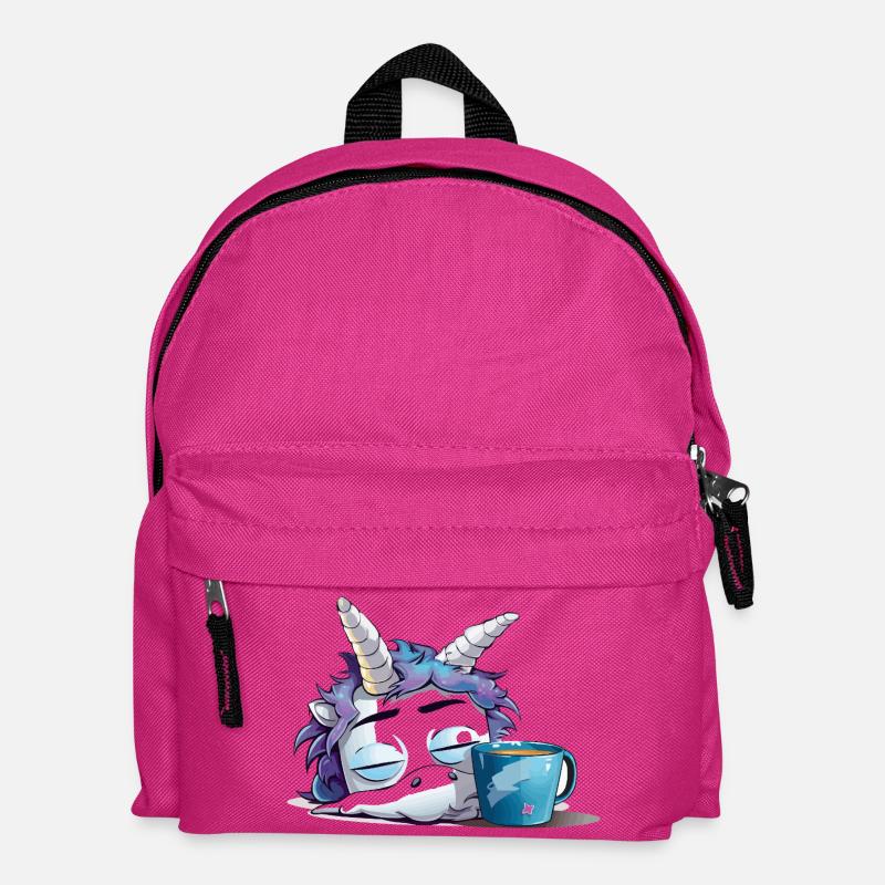 Schlafendes Einhorn und Kaffeebecher - Kinder Rucksack - Fuchsia