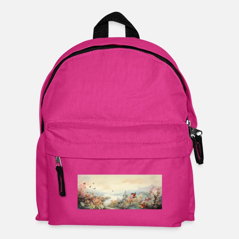 Landschaft mit Schmetterling - Kinder Rucksack - Fuchsia