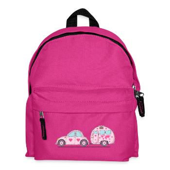 Auto mit Wohnwagen Rosa Herz - Kinder Rucksack - Fuchsia - Vorne