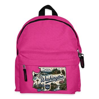 Washington State Mount Rainier Vintage Sticker - Kids' Backpack - fuchsia - Front