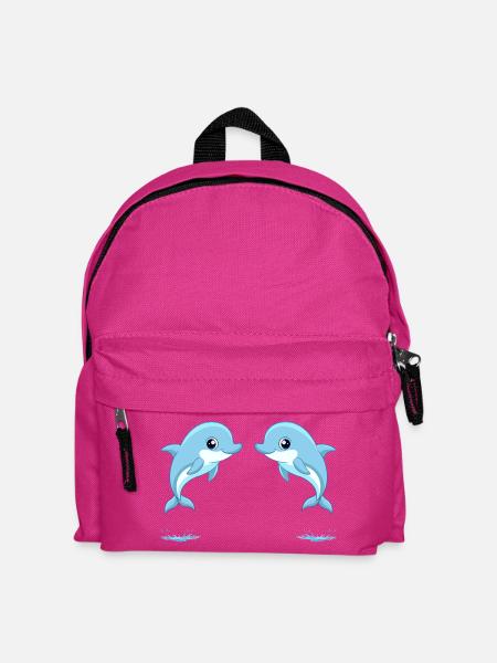 Zwei babyblaue Zwillingsdelfine springen - Kinder Rucksack - Fuchsia