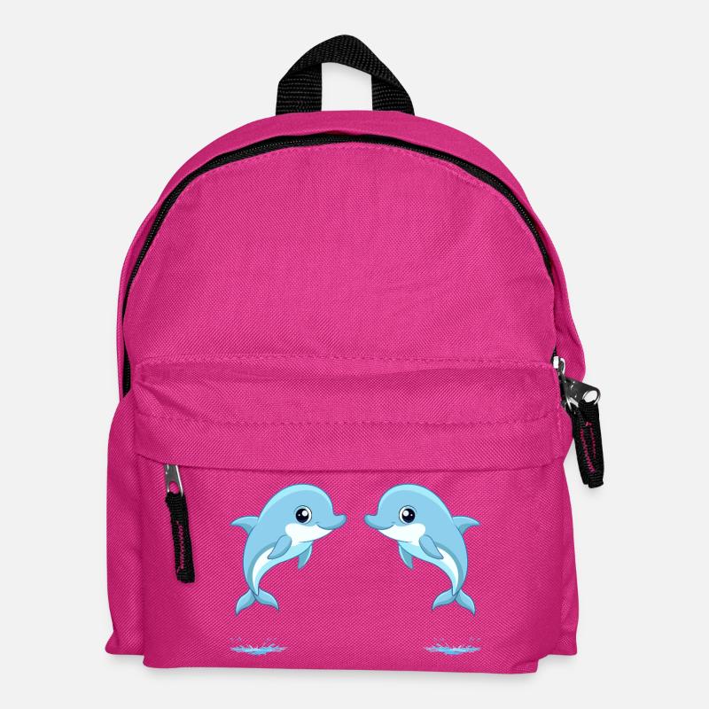 Two baby blue twin dolphins jumping - Kids' Backpack - fuchsia