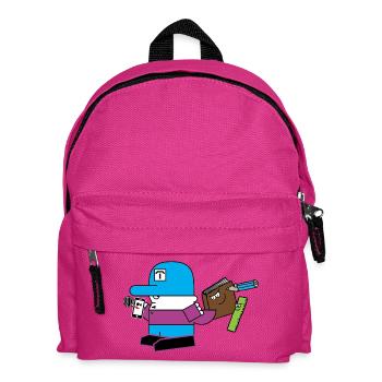 Blue Mascot with Stationery Sidekick - Kids' Backpack - fuchsia - Front