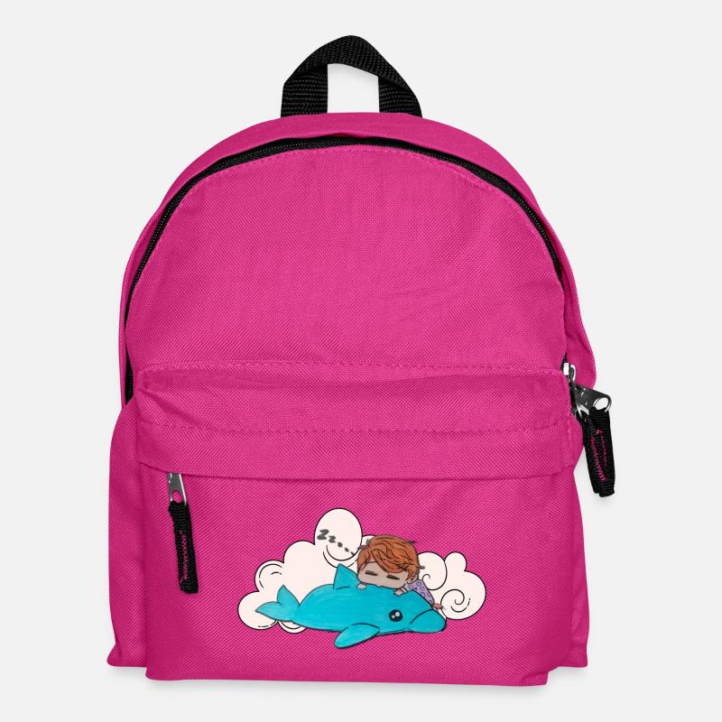 Sleeping child on blue dolphin - Kids' Backpack - fuchsia