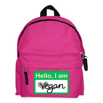 Hello, I am vegan Namensschild - Kinder Rucksack - Fuchsia - Vorne