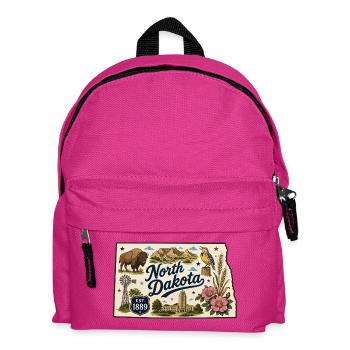 North Dakota Peace Garden State Vintage Sticker - Kids' Backpack - fuchsia - Front