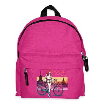 Warschau Fahrrad Mädchen Illustration - Kinder Rucksack - Fuchsia - Vorne