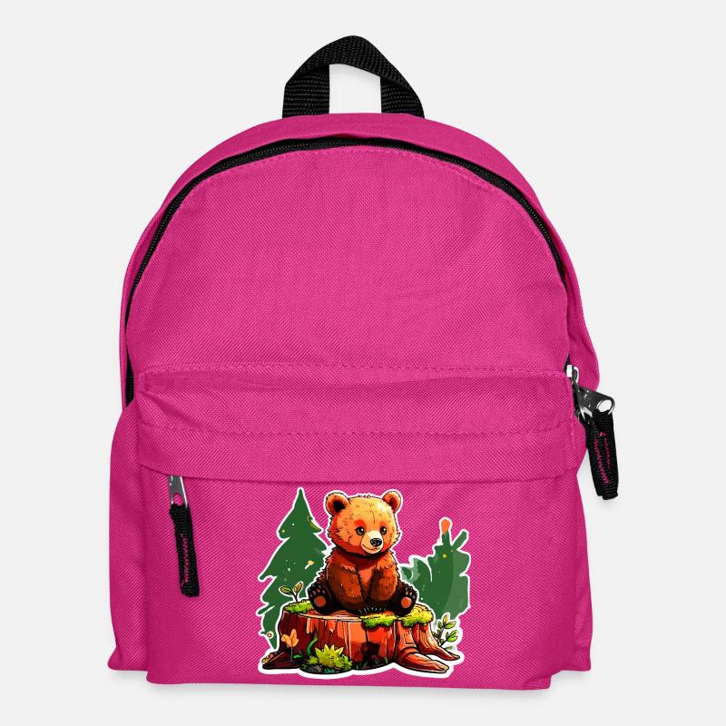 Ein kleiner Bär hockt auf einem Baumstumpf - Kinder Rucksack - Fuchsia