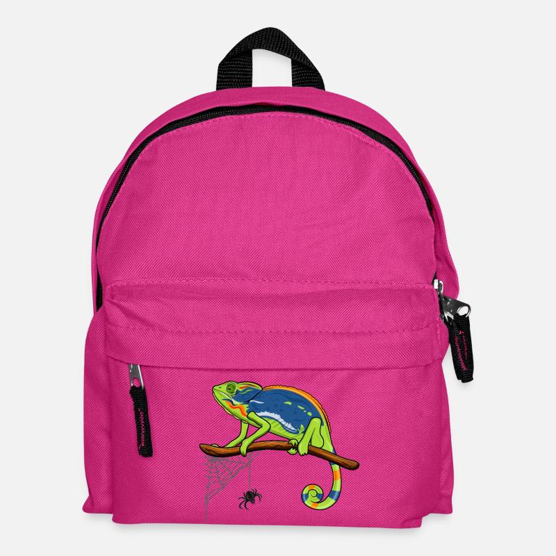 Chamäleon auf Ast mit Spinnennetz - Kinder Rucksack - Fuchsia