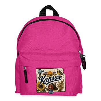 Kansas Sunflower State Vintage Reiseaufkleber - Kinder Rucksack - Fuchsia - Vorne