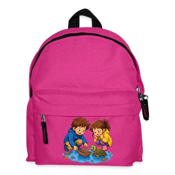 Children's Turtle Leaf Boat in Puddle Cute Motif - Kids' Backpack - fuchsia - Front