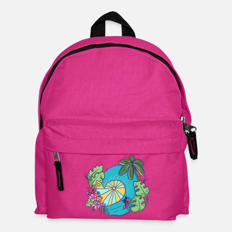 Tropical Ocean Wave with Palms – Summer Art - Kinder Rucksack - Fuchsia
