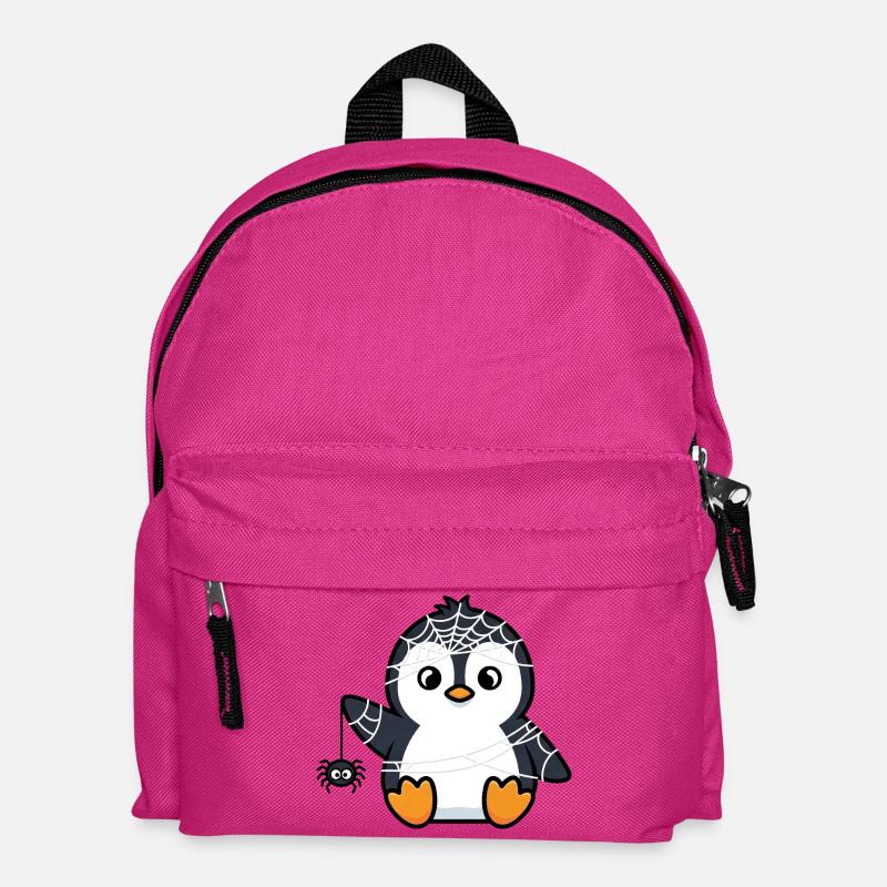 Lustiger Halloween Pinguin mit Spinnenweb Kostüm - Kinder Rucksack - Fuchsia