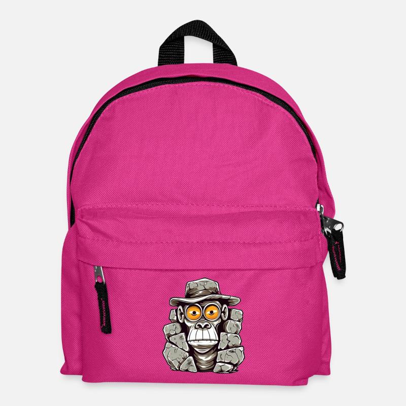 Stone Age Monkey T-Shirt Design - Kids' Backpack - fuchsia