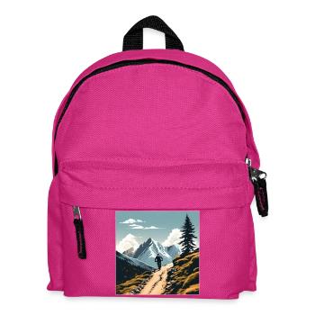 Mountain bikers, mountains, cool outdoor sports, wilderness - Kids' Backpack - fuchsia - Front