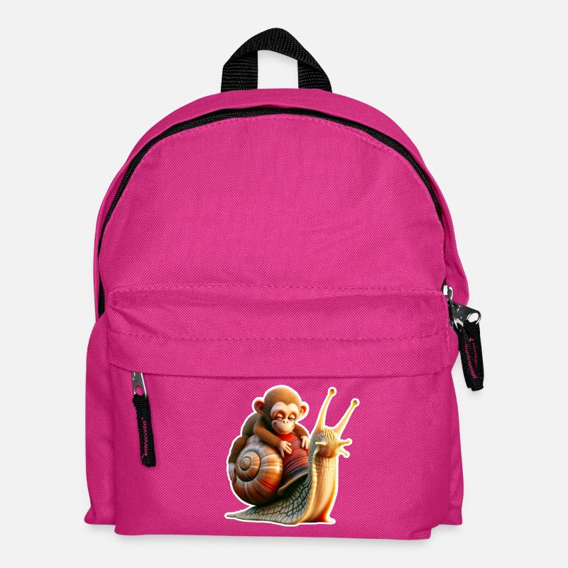 Affe auf Schnecke: Verspielte Freundschaft - Kinder Rucksack - Fuchsia