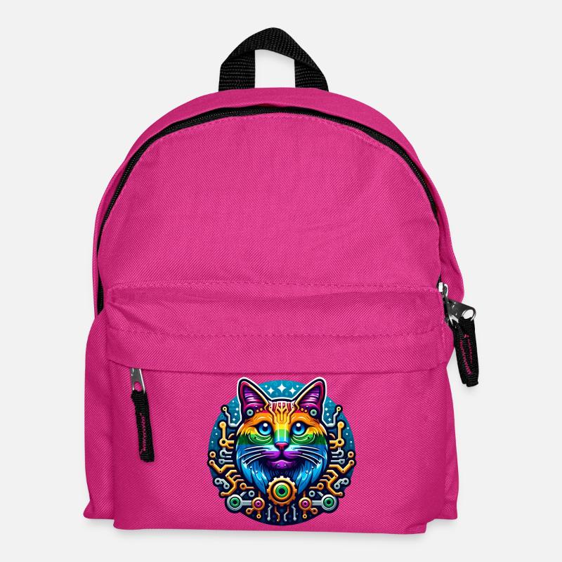 Mechanical Rainbow Cat - Kids' Backpack - fuchsia