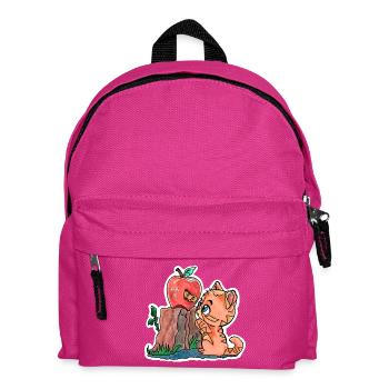 Kleines Kätzchen und der Wurm im Apfel - Kinder Rucksack - Fuchsia - Vorne