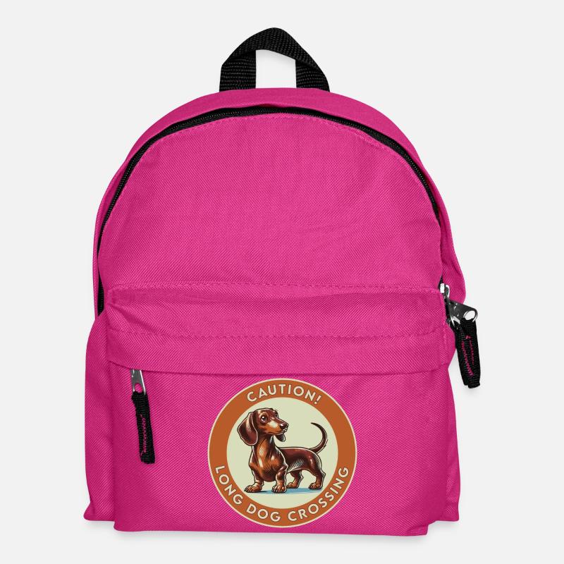 Caution! Long Dog Crossing - Kids' Backpack - fuchsia