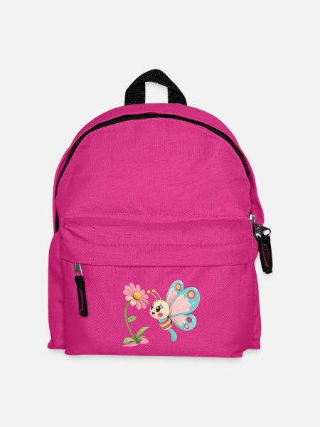 Fröhlicher Schmetterling vor einer Blume - Kinder Rucksack - Fuchsia