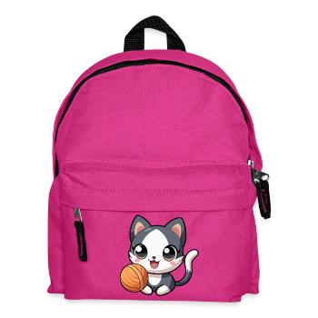 Schwarz-weißes Kawaii-Kätzchen mit Strang - Kinder Rucksack - Fuchsia - Vorne