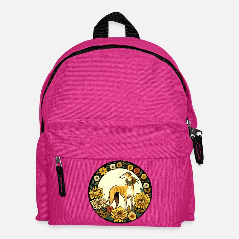Eleganter Windhund mit Blumenrahmen - Kinder Rucksack - Fuchsia
