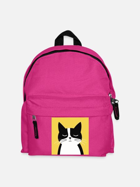 Minimalistische schwarz-weiße Katze - Kinder Rucksack - Fuchsia