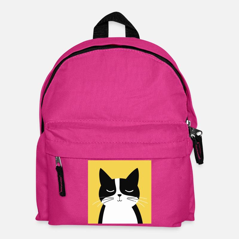 Minimalistische schwarz-weiße Katze - Kinder Rucksack - Fuchsia
